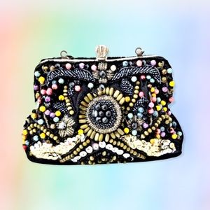Embellished Fancy Beaded Purse clutch multi black
